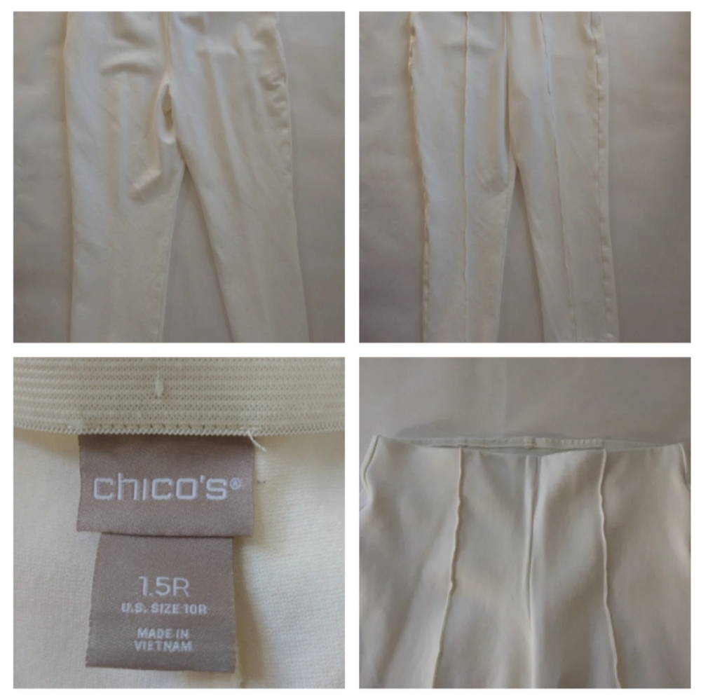 Chico's Women White Pants, Size 1.5R (Size: Medium / 10R) Elastic waist, seamed